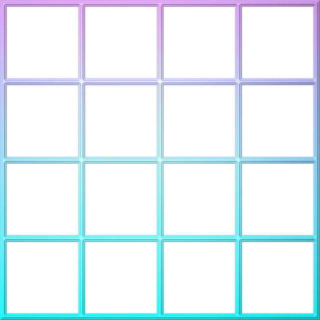 a colorful grid of squares on a black background, a raytraced image, gradient cyan to purple, aquamarine windows, 1 6 colors, pastel goth aesthetic