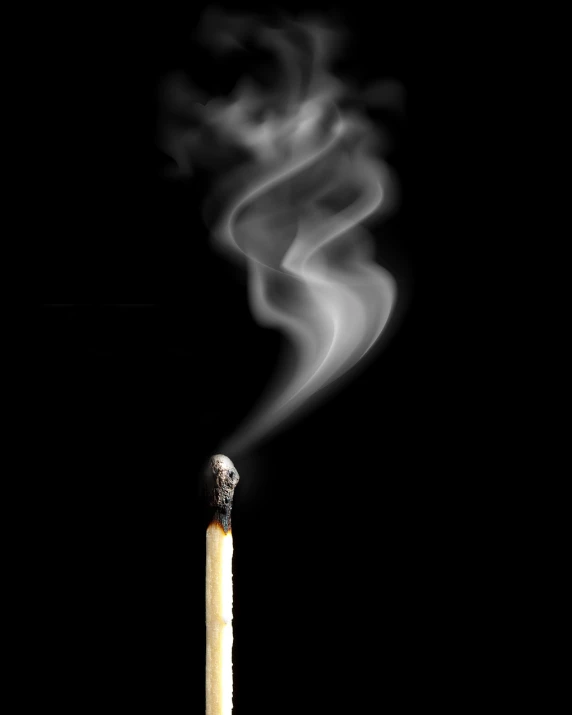 a close up of a matchstick with smoke coming out of it, a picture, by Anton Solomoukha, shutterstock, minimalism, smoking with squat down pose, stock photo, spooky photo, humorous