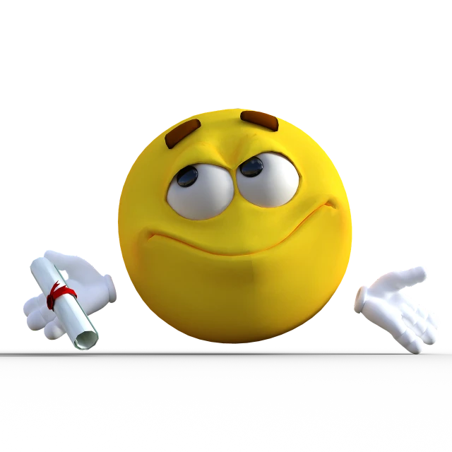 a close up of a smiley face on a black background, a picture, academic art, 3d character, solemn gesture, trying to study, very funny