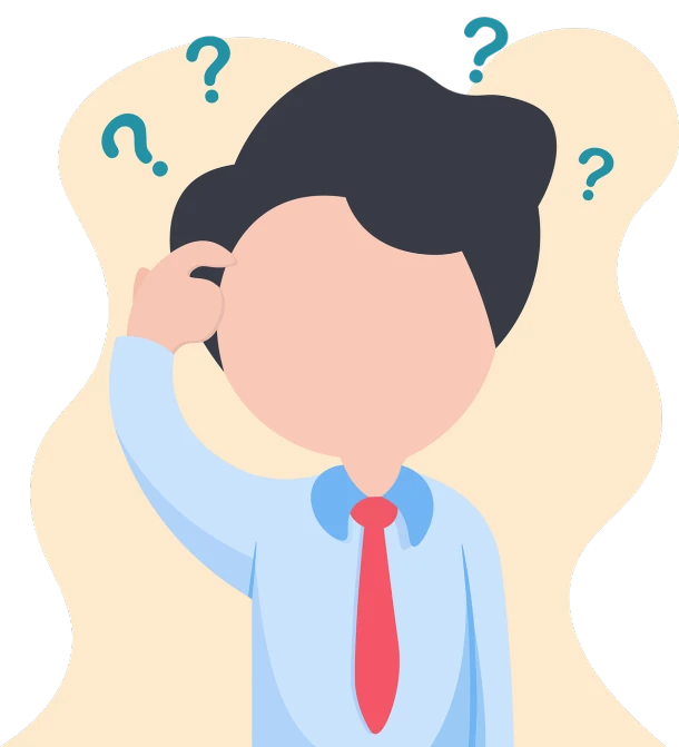 a man with question marks on his head, concept art, pixabay, shaded flat illustration, wearing business casual dress, background image, hair floating covering chest