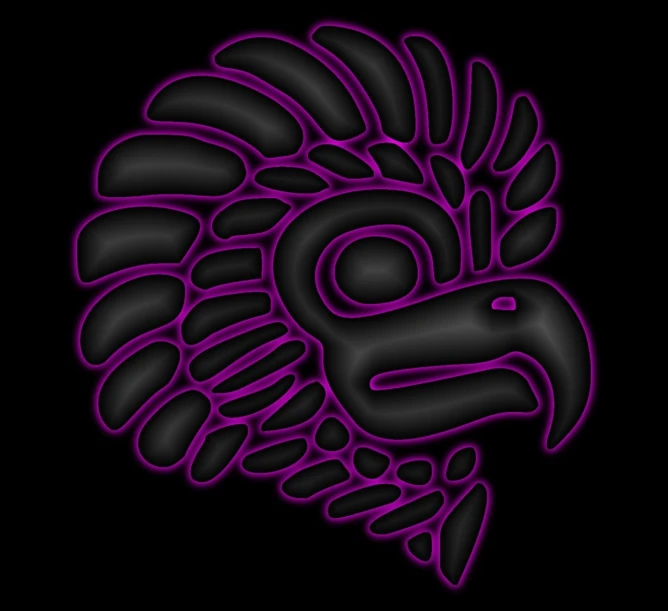 a black and purple drawing of a bird, a digital rendering, rasquache, teonanacatl glyph, vector line - art style, black!!!!! background, eagle head