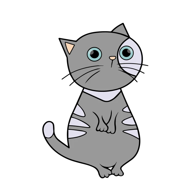 a gray and white cat sitting on its hind legs, vector art, furry art, standing with a black background, from family guy, style of titmouse animation, cel illustration