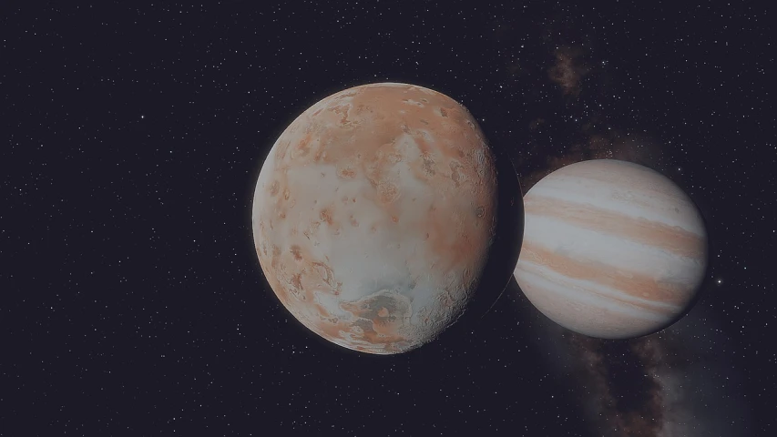 a couple of planets that are next to each other, an ambient occlusion render, inspired by Filip Hodas, (light orange mist), to honor jupiter, charon, hq 4k phone wallpaper