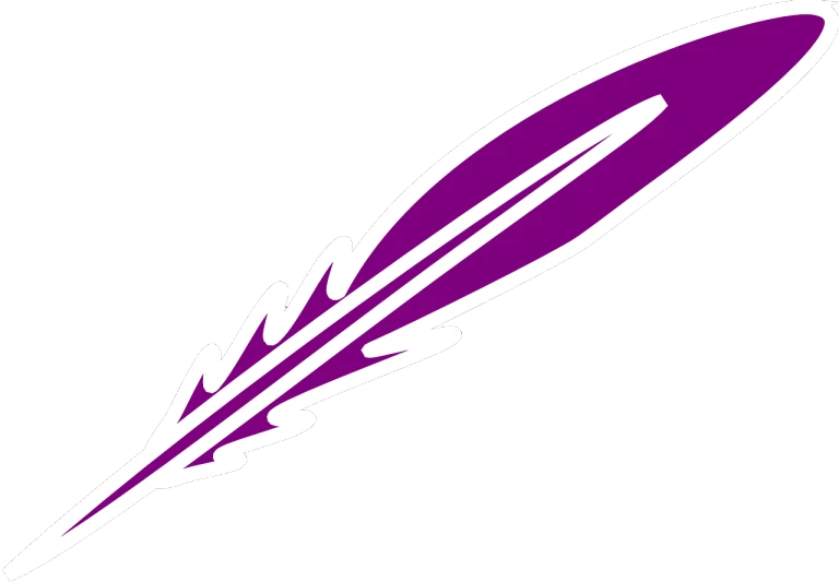 a purple and white feather on a black background, inspired by McKendree Long, high school mascot, vectorized, ligtt sword, strong outline