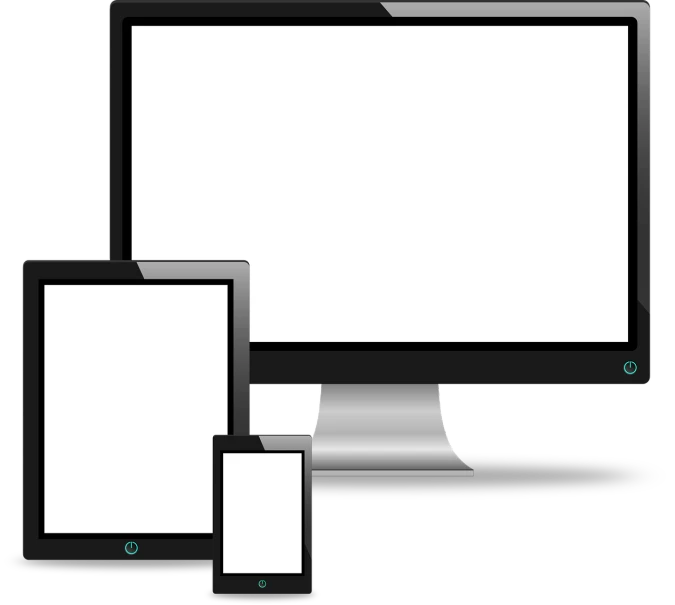 a computer monitor, tablet and phone next to each other, by Andrei Kolkoutine, pixabay, computer art, black border, template layout, background white, hd picture