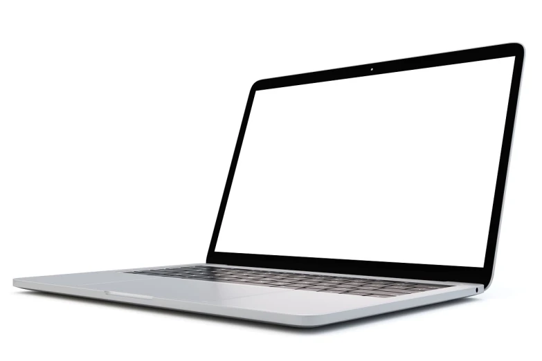 a laptop computer sitting on top of a white surface, a computer rendering, by Julian Allen, shutterstock, computer art, no - text no - logo, transparent background, 4 k -, flash photo