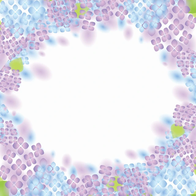 a circle of purple and blue flowers on a white background, a mosaic, by Hasegawa Settan, pointillism, bubble background, rim lights purple and green, graffiti _ background ( smoke ), translucent pastel panels