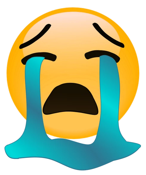 a crying face with tears coming out of it, digital art emoji collection, slick!!, drowned, solemn expression