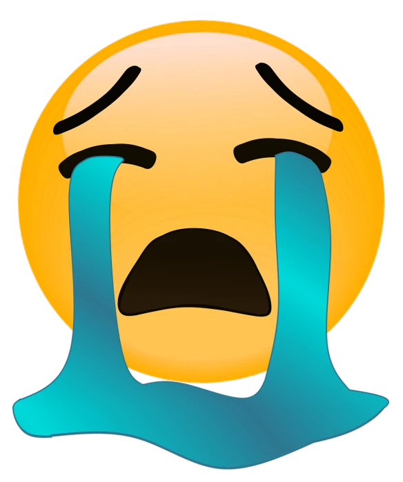 a crying face with tears coming out of it, digital art emoji collection, slick!!, drowned, solemn expression