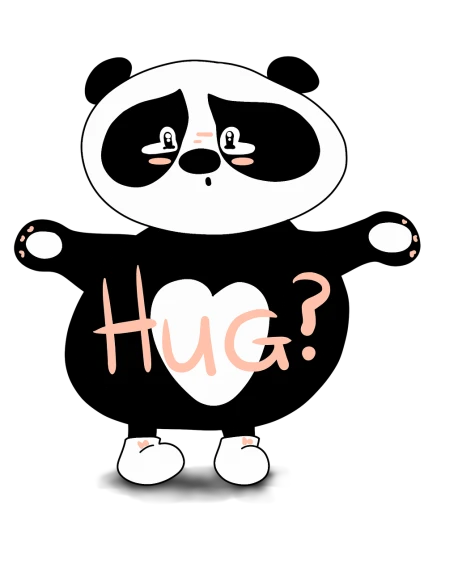 a black and white drawing of a dog and a heart, a digital rendering, inspired by Muggur, tumblr, a cute giant panda, cartoonish vector style, hug, with a black background