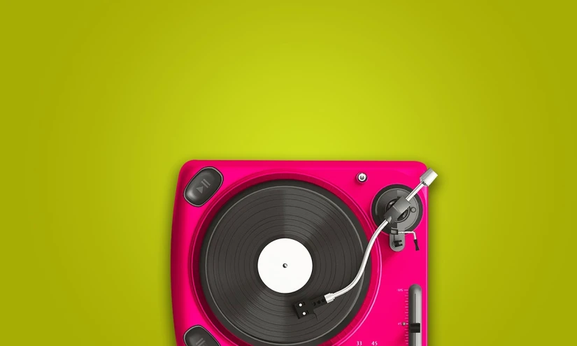 a record player sitting on top of a turntable, by Matthias Stom, trending on pixabay, pop art, hot pink, istockphoto, a green, background image