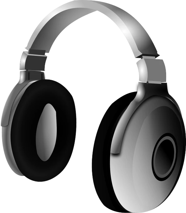 a pair of headphones sitting on top of each other, a digital rendering, pixabay, bauhaus, black and silver, clip art, wearing modern headphone, side-view