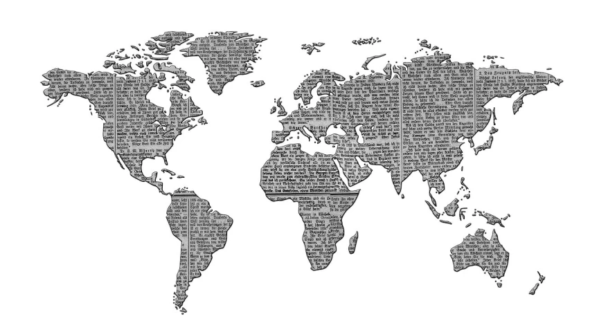 a black and white map of the world, an illustration of, by Jakob Gauermann, trending on pixabay, international typographic style, large text, isolated on white, 3840 x 2160, concrete poetry