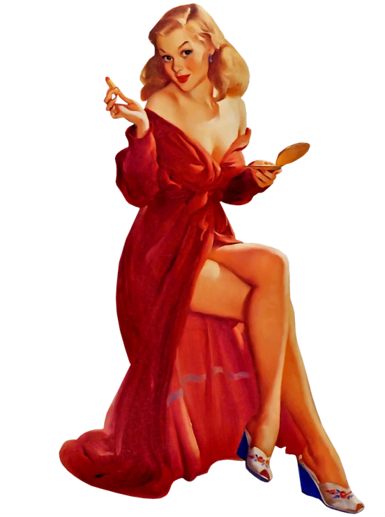a painting of a woman in a red dress, by Alberto Vargas, tumblr, phone background, greg hildebrandt highly detailed, with a mirror, highresolution