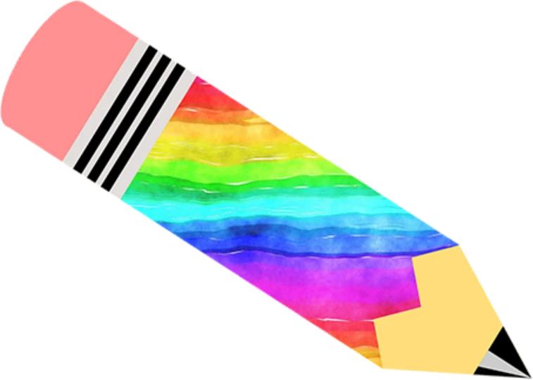 a pencil with a rainbow painted on it, a digital rendering, inspired by Larry Zox, necktie, stripes, knife, profile image