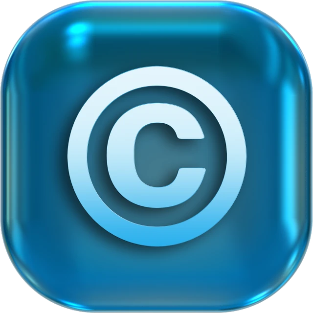 a blue button with a copyright symbol on it, a digital rendering, by Tom Carapic, computer art, content!!!, glass cover, link, paid artwork