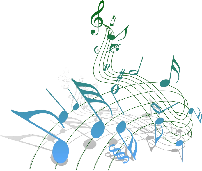 a group of musical notes on a white background, a digital rendering, pixabay, digital art, teals, flowing rhythms, dad, shadow