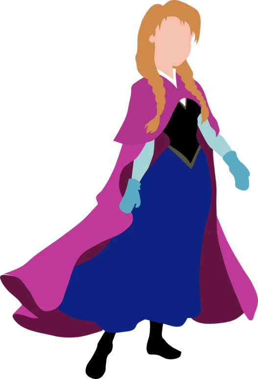 a woman in a purple cape and blue dress, a cartoon, inspired by Thyrza Anne Leyshon, tumblr, background image, frozen, vectorized, with a black background