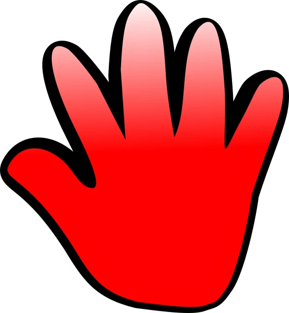 a red hand on a black background, a screenshot, by Andrei Kolkoutine, pixabay, hand with five fingers, matisse, no gradients, palm skin