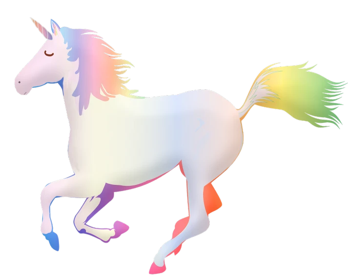 a close up of a unicorn on a black background, a raytraced image, rainbowshift, horse is running, clipart, middle shot