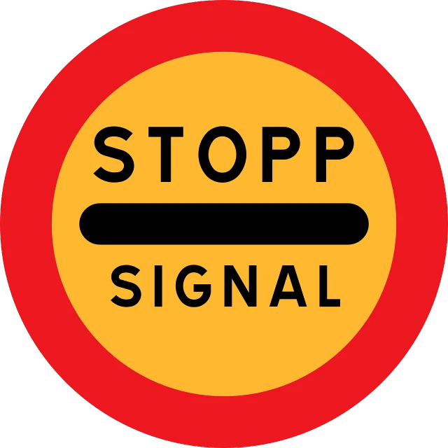 a stop sign with the word signal on it, by Sigrid Hjertén, shutterstock, sōsaku hanga, no gradients, red yellow black, england, 💣 💥💣 💥