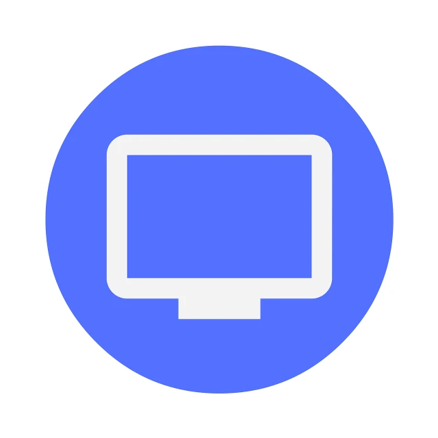 a flat screen tv sitting on top of a blue circle, computer art, ios app icon, no watermark, information, background(solid)
