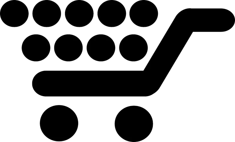 a black and white image of a shopping cart, trending on pixabay, ascii art, polka dot, minimalist logo vector art, [ bubbles, computer generated
