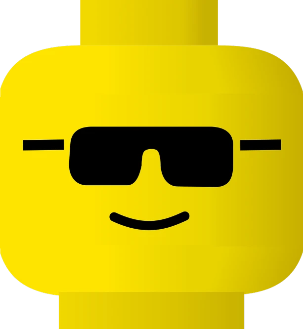 a yellow lego head with sunglasses on, inspired by Károly Brocky, vectorized, [32k hd]^10, disco smile, anonymous as a car