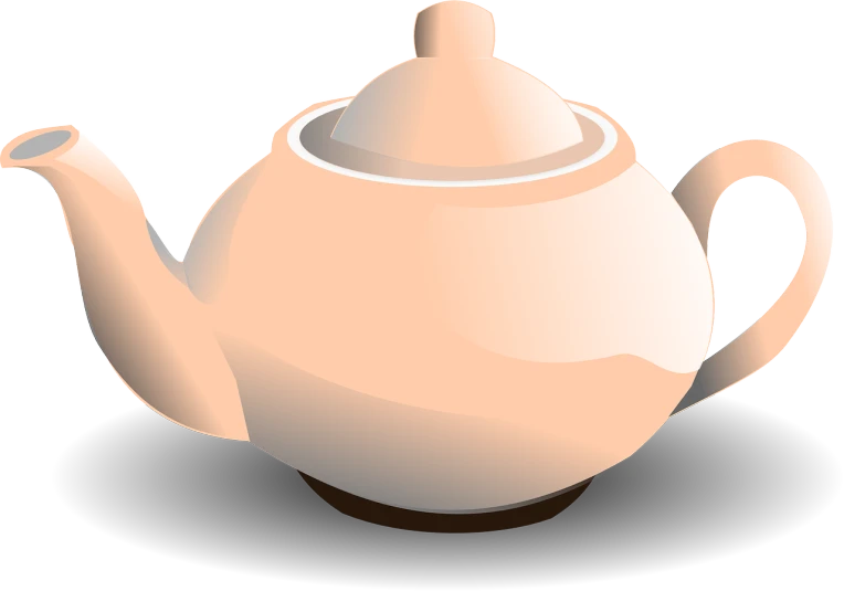 a white teapot sitting on top of a black plate, a digital rendering, pixabay, mingei, peach, harry volk clip art style, tan, semi-transparent