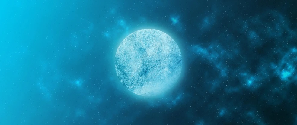 an image of a full moon in the sky, space art, ice dust, with a blue background, sirius star system, avatar image