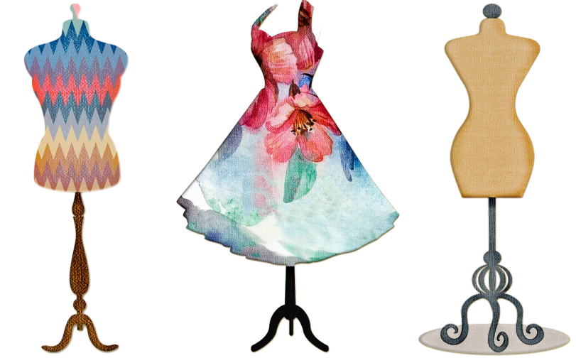 a couple of mannequins sitting next to each other, concept art, by Brigette Barrager, conceptual art, floral art novuea dress, curves!!, made with photoshop, various styles