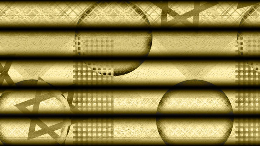 a close up of a window with blinds, a digital rendering, inspired by Anna Füssli, flickr, op art, golden fabric background, spheres, dirty old golden metal, various posed