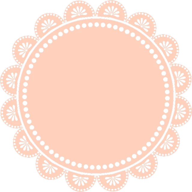 a pink doily with black dots on it, vector art, flickr, computer art, peach embellishment, on a flat color black background, round logo, beautiful frames