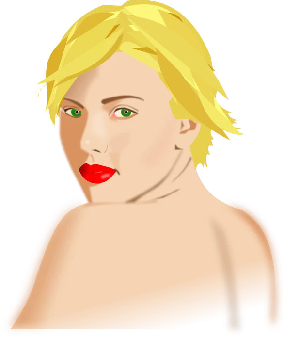 a woman with blonde hair and green eyes, inspired by Tamara de Lempicka, digital art, short spiky blonde hair, wikihow illustration, scarlet johansen, sexy lips