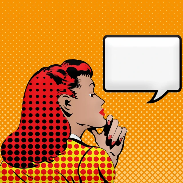 a woman talking on a cell phone with a speech bubble, by Lichtenstein, shutterstock, red hair girl, halftone effect, praying, extraordinarily detailed woman