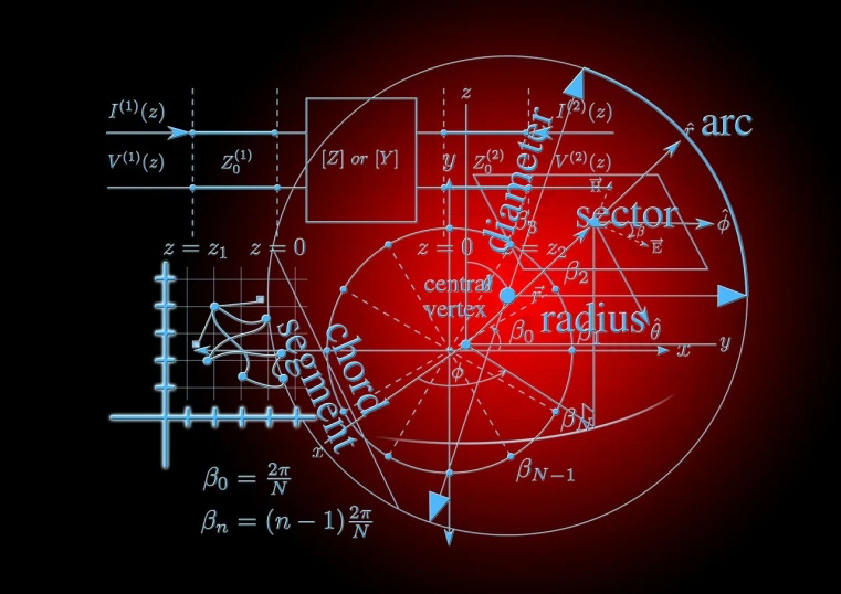 a close up of a red circle on a black background, a digital rendering, equations, engineering diagram, convex, a large