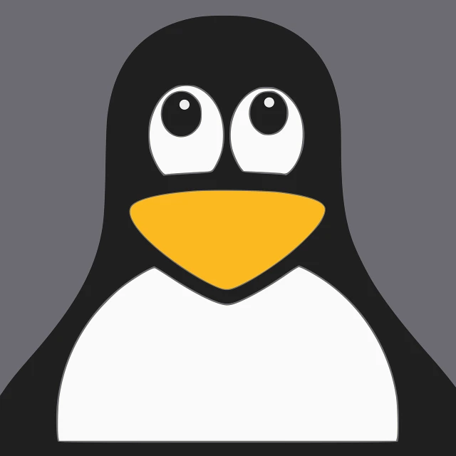 a black and white penguin with a yellow nose, vector art, reddit, grey and dark theme, processor, face photo, clean and simple