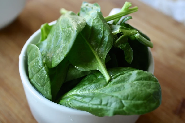 a close up of a bowl of spinach on a table, by Robert Medley, pixabay, photograph credit: ap, 1 6 x 1 6, wikimedia commons, stock photo