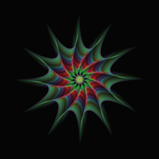 a computer generated image of a starburst, abstract illusionism, colorful dark vector, round conch fractal horns, in simple background, sharp focus vector centered