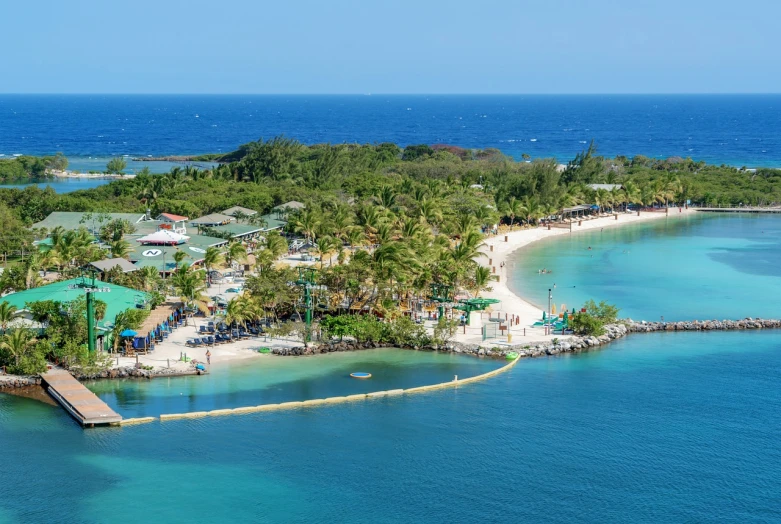 a small island in the middle of the ocean, a photo, shutterstock, water park, jamaica, detailed wide shot, usa-sep 20