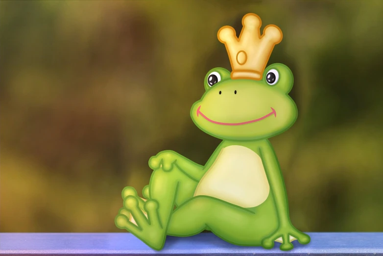 a cartoon frog with a crown on its head, a picture, by Arthur Pan, digital art, sitting relax and happy, post-processed, zoomed in, the king of dreams