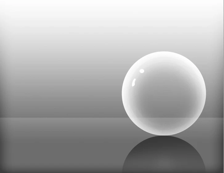 a white ball sitting on top of a table, an ambient occlusion render, pixabay, minimalism, soap bubble, monochromatic background, reflective glass, black and white vector