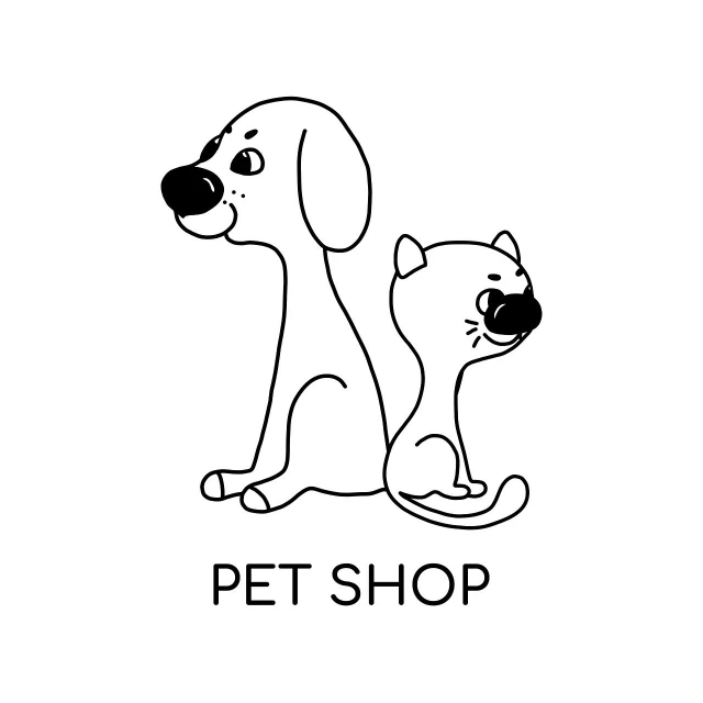 a black and white drawing of a dog and a cat, pixabay, shop front, minimalistic logo, cartoon style illustration, smooth illustration