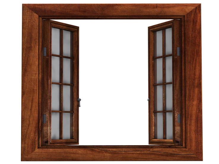 an open wooden window on a black background, a computer rendering, inspired by Gertrude Abercrombie, shutterstock, renaissance, in - frame. photorealistic, vintage - w 1 0 2 4, glass openings, beautiful wooden frame