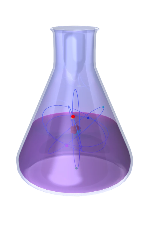 a close up of a flask filled with liquid, a raytraced image, flickr, nuclear art, alchemical diagram, model of atom, purple, front-view