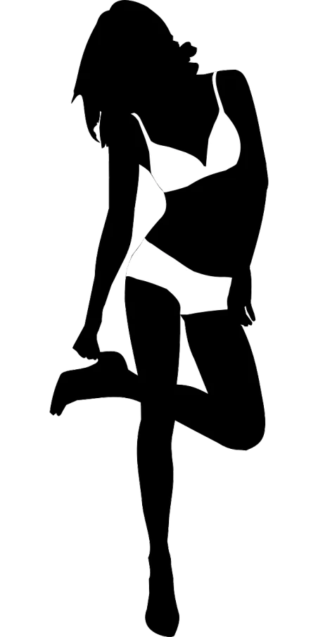 a black and white silhouette of a woman in a bathing suit, lineart, inspired by Cleon Peterson, reddit, ascii art, black backround. inkscape, by :5 sexy: 7, white and black clothing, slender girl