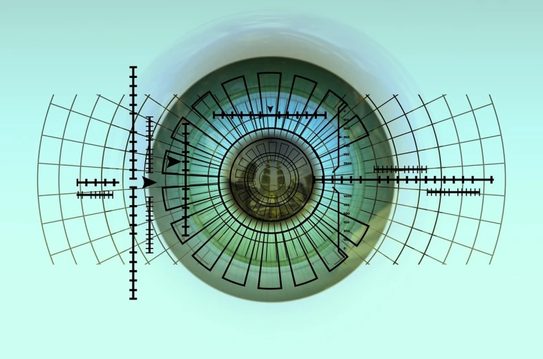 a bird's eye view of the inside of a building, a digital rendering, by Jon Coffelt, pixabay, digital art, grid montage of eyes, inside a dome, electronics see through, stock photo