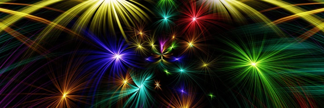 colorful fireworks in the night sky, digital art, by Henryka Beyer, pixabay, digital art, bright rays of light, blinking lights, luminous flowers, star flares