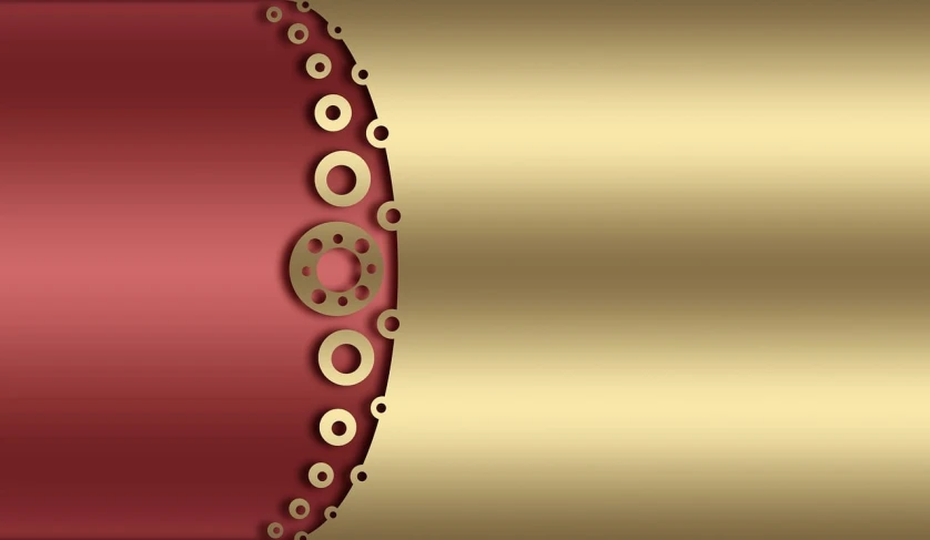 a red and gold background with a gold border, vector art, inspired by Otto Eckmann, cogs and wheels, realistic metal reflections, svg vector, modern very sharp photo