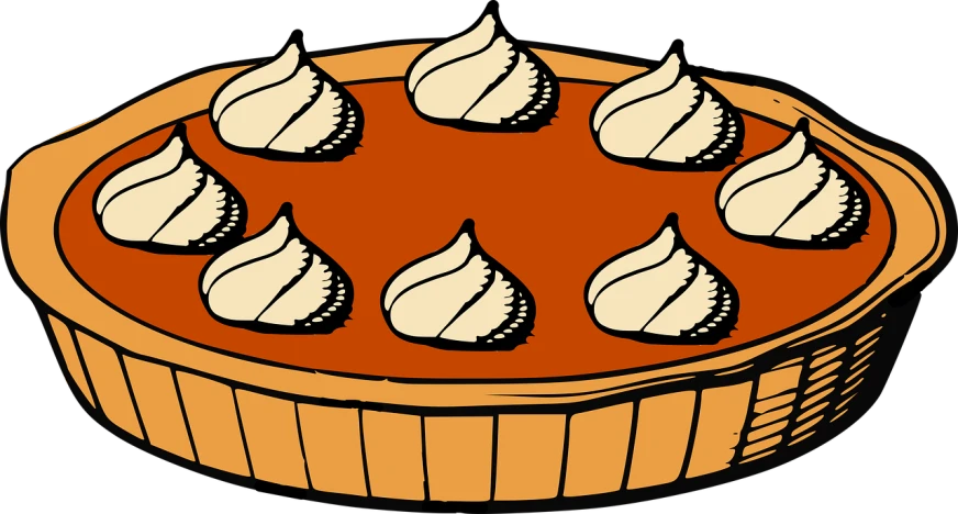 a pumpkin pie with white frosting on top, digital art, gif, version 3, long, outlined!!!